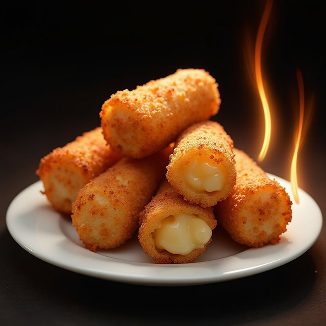 Delicious homemade mozzarella sticks, perfectly breaded and golden brown, served on a white plate