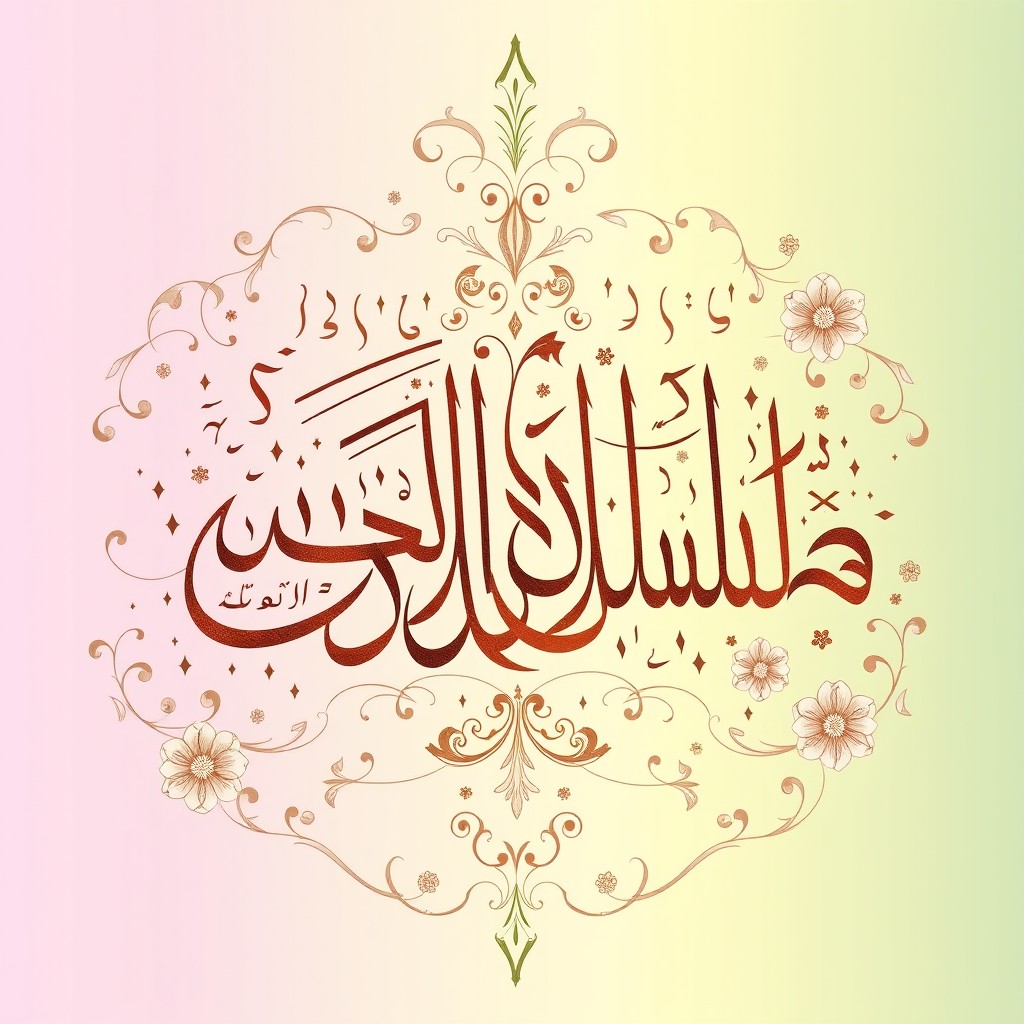 An intricate piece of Arabic calligraphy featuring beautiful flowing letters and ornate designs, showcasing the elegance of traditional Arabic script