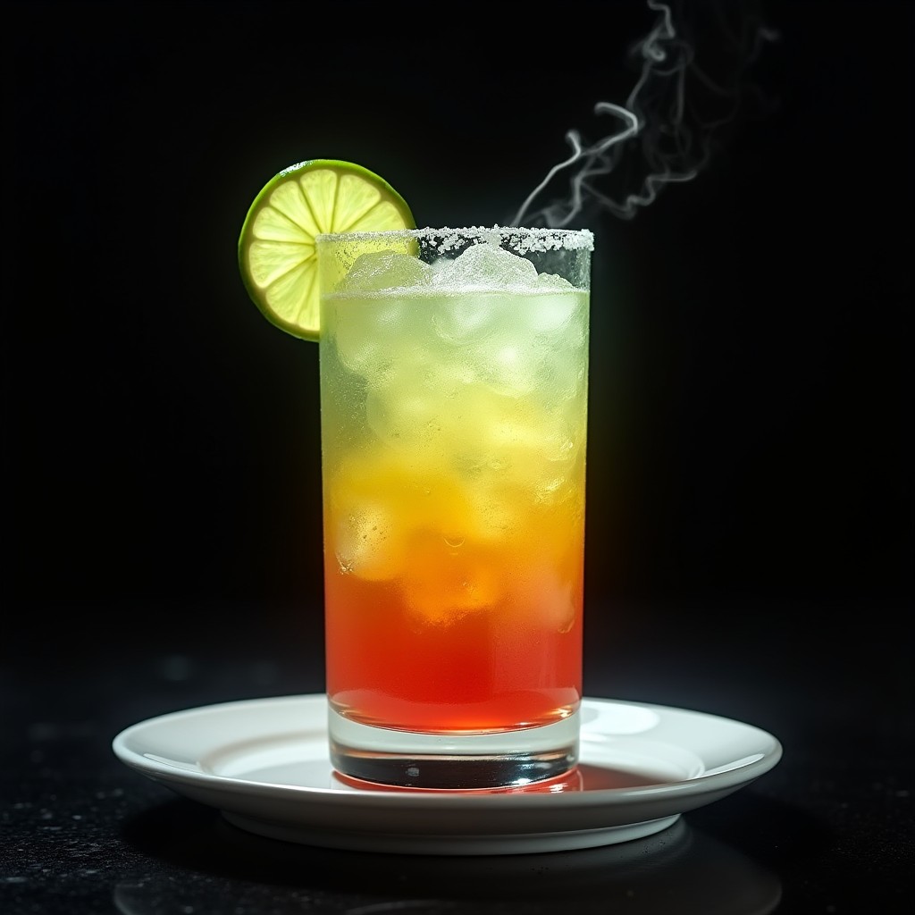 A refreshing cocktail consisting of a vibrant mixture of tequila, lime juice, triple sec, and agave syrup blended with ice, served beautifully in a glass