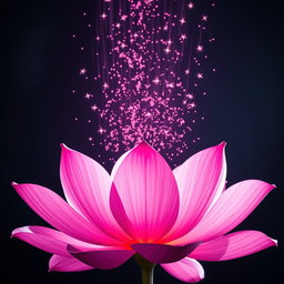 A large pink flower resembling a lotus with transparent petals, radiating light