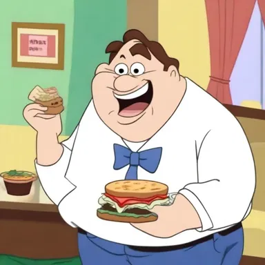 In the episode, the greedy character ate so much that he experienced repletion and couldn't move.