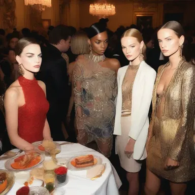 The high-profile fashion event served a lavish feast where models and designers indulged in repletion after the show.