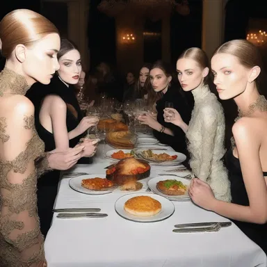 The high-profile fashion event served a lavish feast where models and designers indulged in repletion after the show.