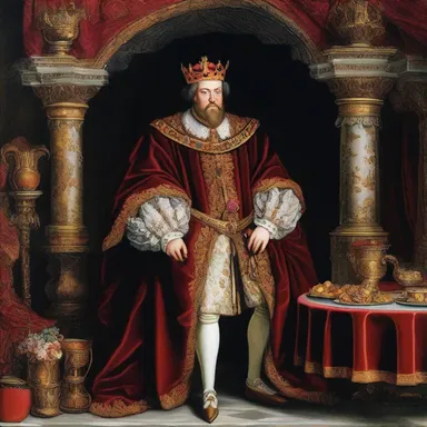 At the end of the extravagant feast, the king could barely move due to repletion, a symbol of his opulence and power during the Renaissance era.