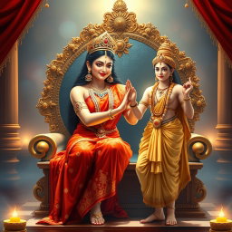 A stunning Hindu apsara with shining skin, radiating a beautiful divine glow