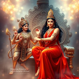 A stunning Hindu apsara with glowing, radiant skin, adorned in a vibrant red saree and exquisite jewellery, including a necklace and delicate payals on her feet