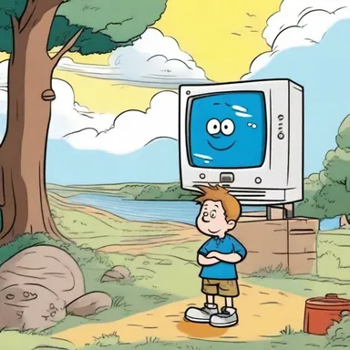 In the cartoon, the main character watched the weather forecast on TV to plan his outdoor adventure.