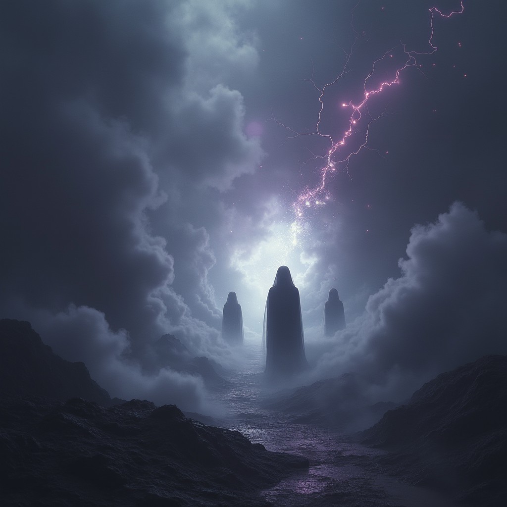 A captivating and enigmatic scene inspired by the theme 'Whispers From the Void,' portraying a haunting otherworldly landscape