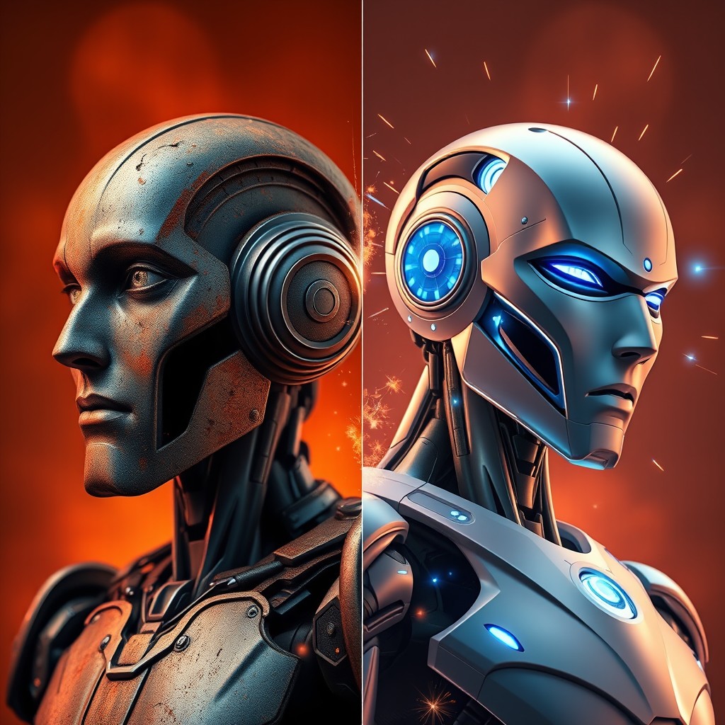 A side-by-side comparison of a realistic robot