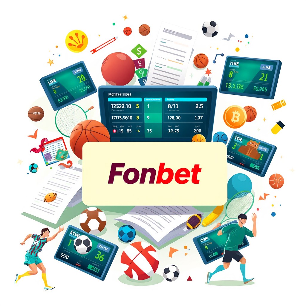 A dynamic and engaging illustration showcasing the concept of sports betting, with a focus on the brand 'Fonbet'