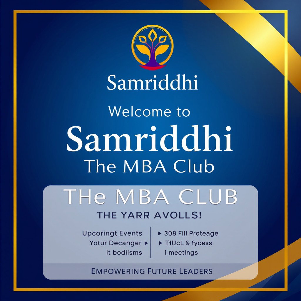 A vibrant and professional poster for the MBA club named 'Samriddhi'
