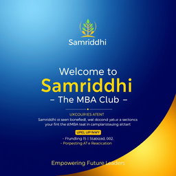A vibrant and professional poster for the MBA club named 'Samriddhi'