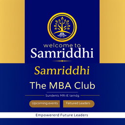 A vibrant and professional poster for the MBA club named 'Samriddhi'
