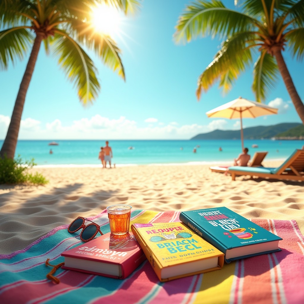 A serene beach scene during the summer, featuring soft golden sand and gentle waves lapping at the shore