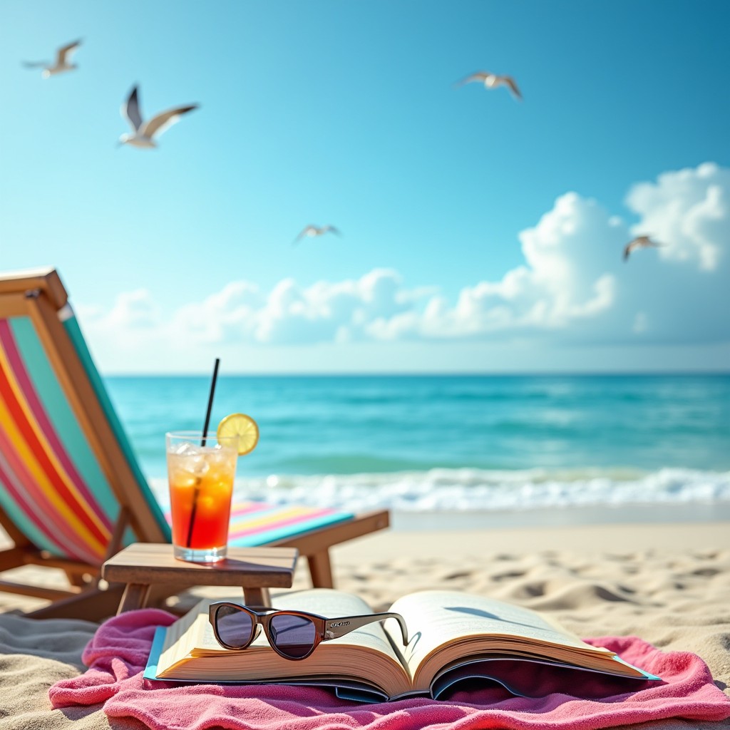 A serene summer beach scene, capturing the essence of relaxation and leisure