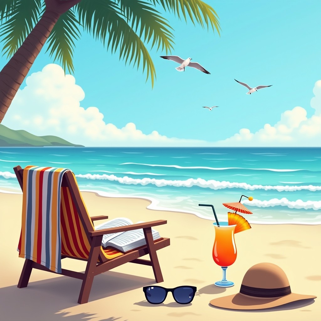 A picturesque summer beach scene that embodies relaxation and enjoyment of reading by the sea
