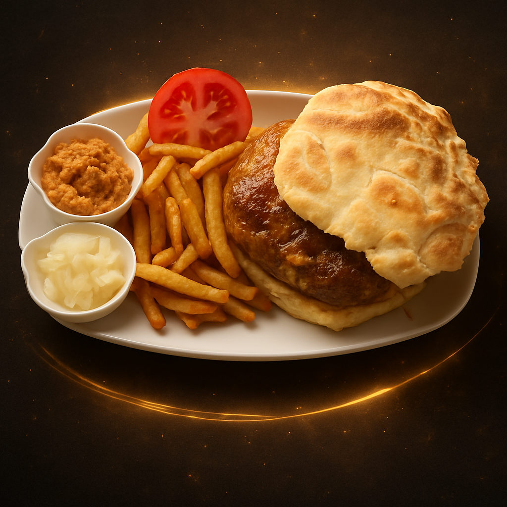 Put this plate in nice big zoom angle on black background with lightning gold effects and glowing around plate.