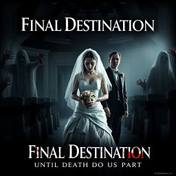 A terrifying wedding movie poster titled 'Final Destination Until Death Do Us Part'