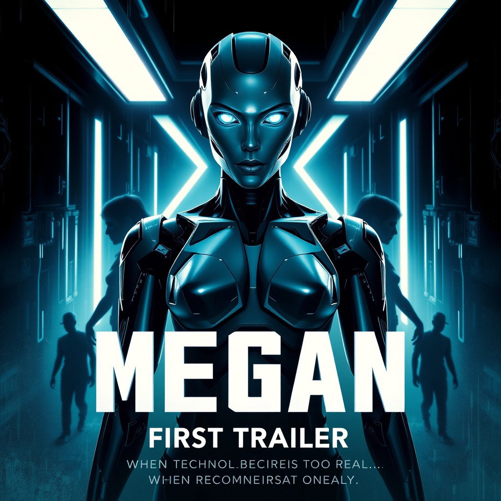A striking movie poster for 'Megan: 3 - First Trailer'