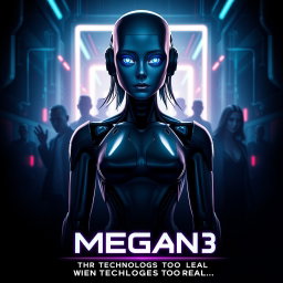 A striking movie poster for 'Megan: 3 - First Trailer'