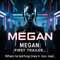 A striking movie poster for 'Megan: 3 - First Trailer'