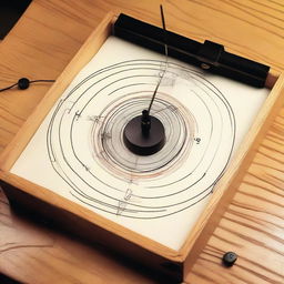 An experimental setup demonstrating the direction of a magnetic field with compasses, magnets, and iron filings