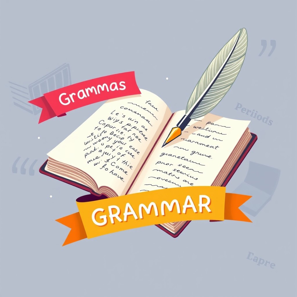 A creative and visually engaging thumbnail image depicting grammar and writing