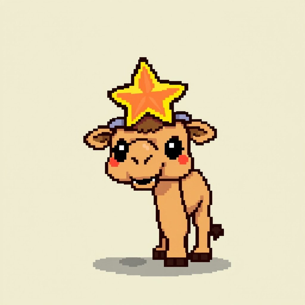 A pixel art representation of a camel wearing a star-shaped hat, designed in a compact size of approximately 30 x 30 pixels