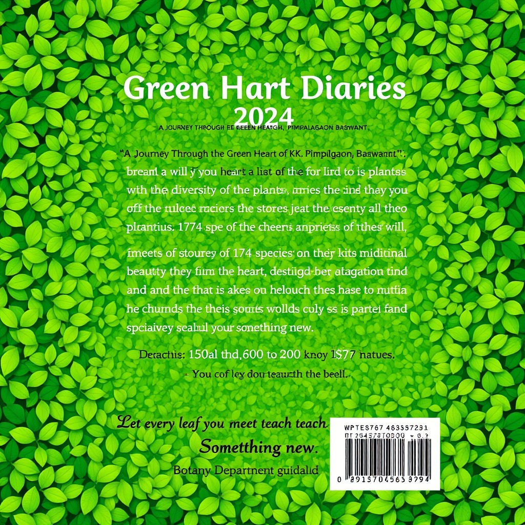 A professionally designed book back cover for 'Green Heart Diaries 2024', featuring an anime style illustration