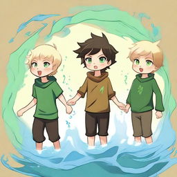 This digital art captures four distinct elemental boys