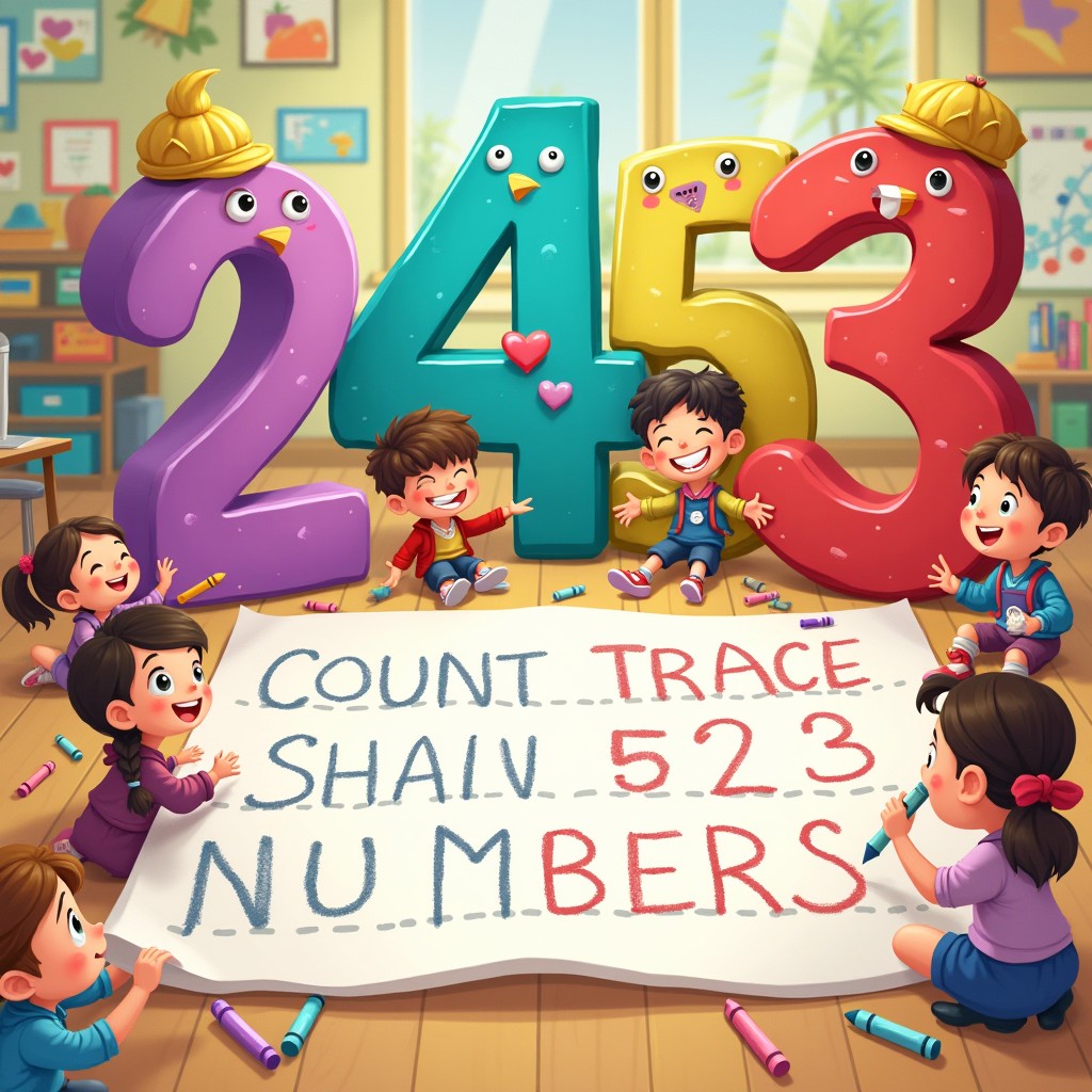 A whimsical and imaginative illustration illustrating the concept of 'fun' combined with 'Count-Trace Sheini Numbers'