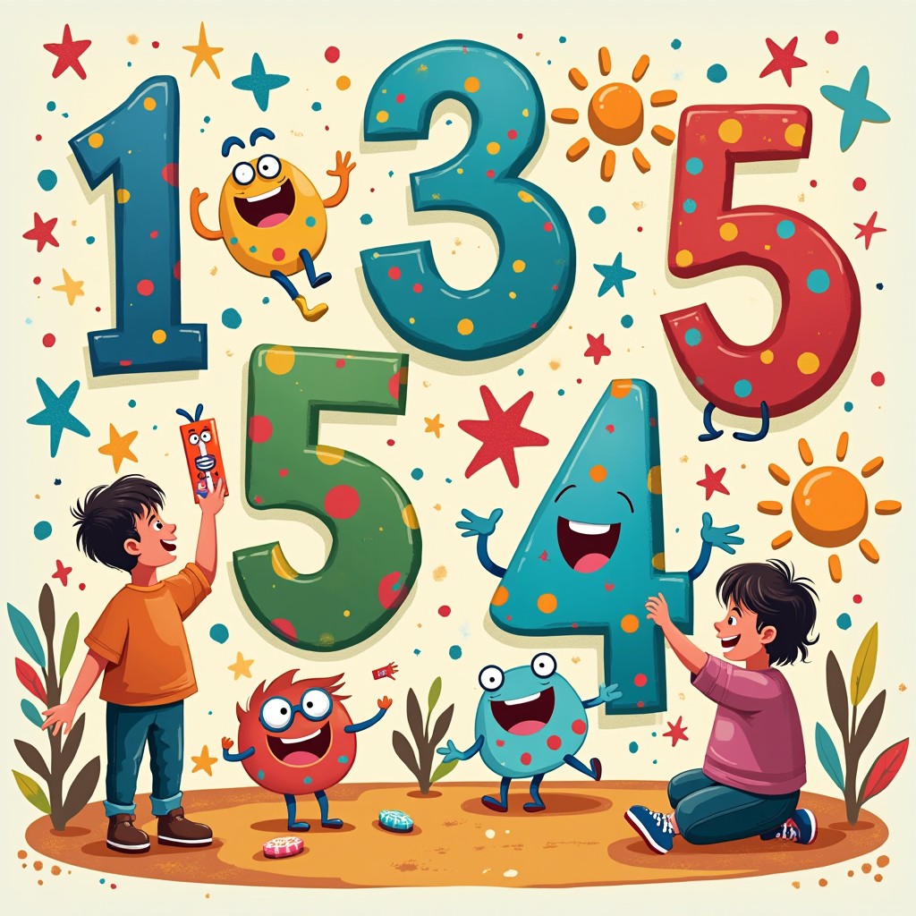 A vibrant and playful illustration capturing the concept of 'fun' and 'Count-Trace Sheini Numbers'