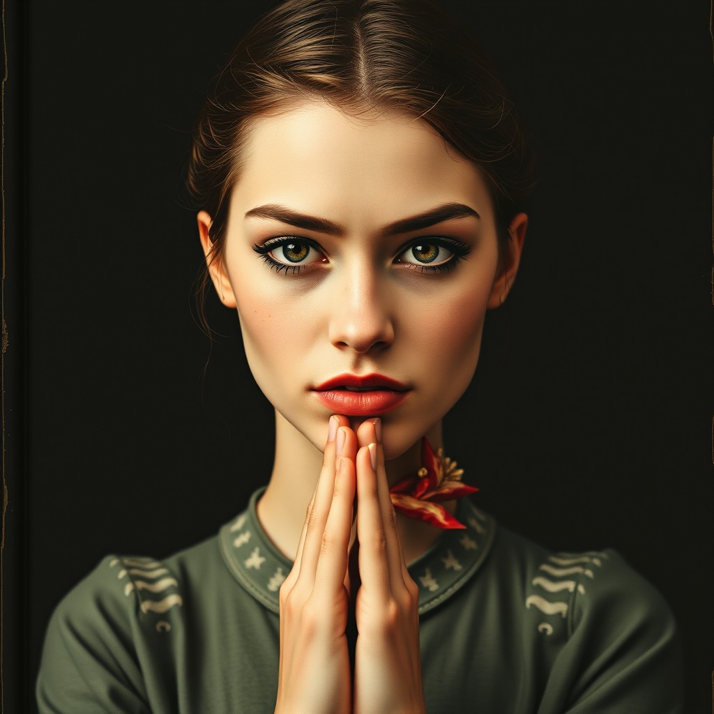 The cover features a striking young woman with unusual beauty characterized by a narrow nose that has a slight peak, defined cheekbones, tragically half-closed eyes, and sharp eyebrows