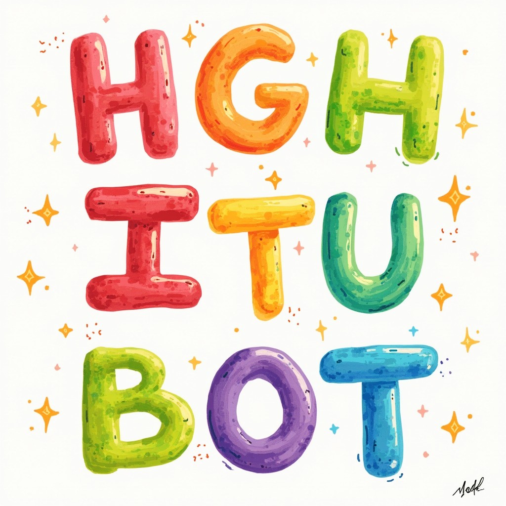A lively and engaging illustration of tracing rainbow letters, each designed in a fun and colorful way