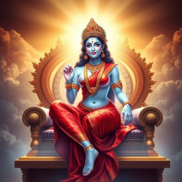 A beautiful Hindu apsara with glowing, radiant skin reflecting a divine milk-like luminescence, partially draped in an elegant red saree that enhances her form