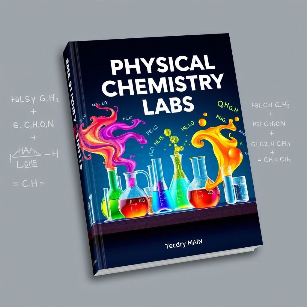 A visually engaging book cover design that represents the theme of physical chemistry labs