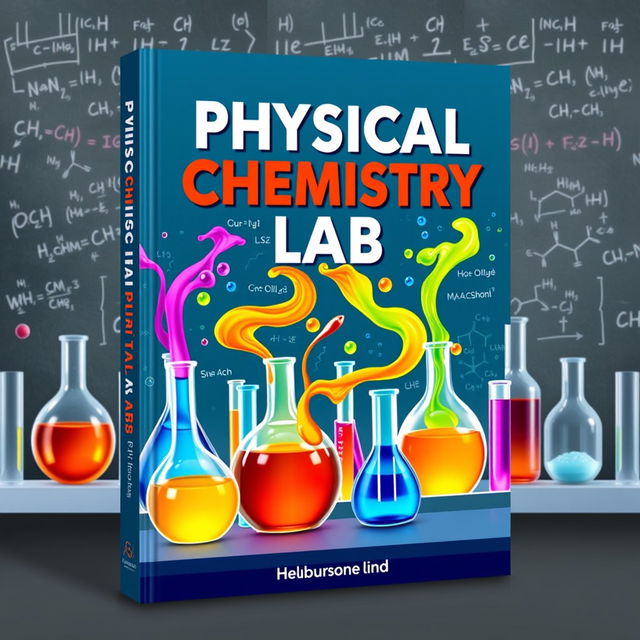A visually engaging book cover design that represents the theme of physical chemistry labs
