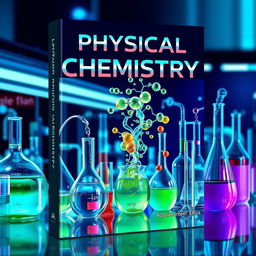 A stunning book cover design for a laboratory manual on physical chemistry, featuring a sleek modern lab with various scientific equipment such as beakers, test tubes, spectroscopy, and molecular models