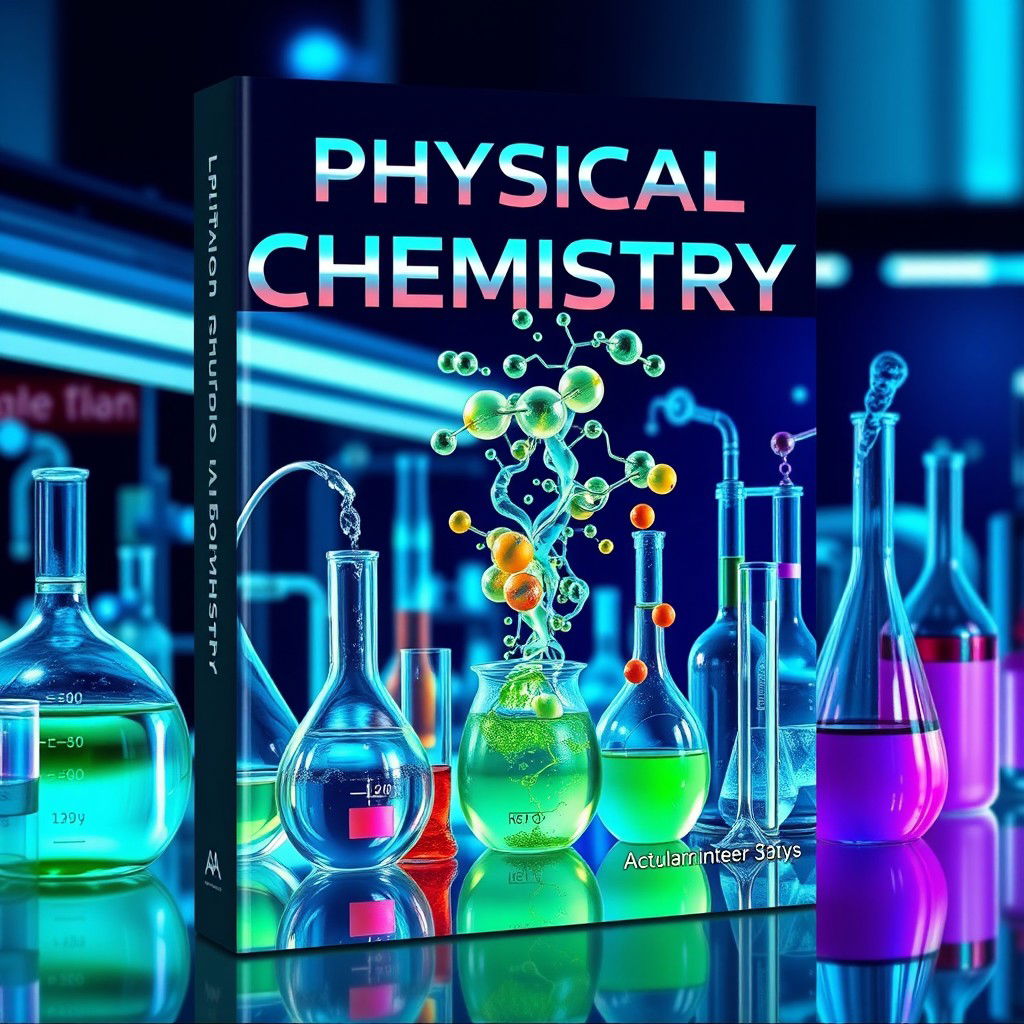 A stunning book cover design for a laboratory manual on physical chemistry, featuring a sleek modern lab with various scientific equipment such as beakers, test tubes, spectroscopy, and molecular models