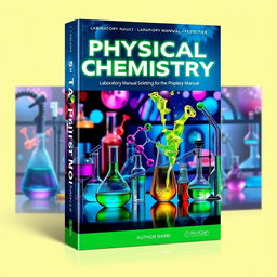 A stunning book cover design for a laboratory manual on physical chemistry, featuring a sleek modern lab with various scientific equipment such as beakers, test tubes, spectroscopy, and molecular models