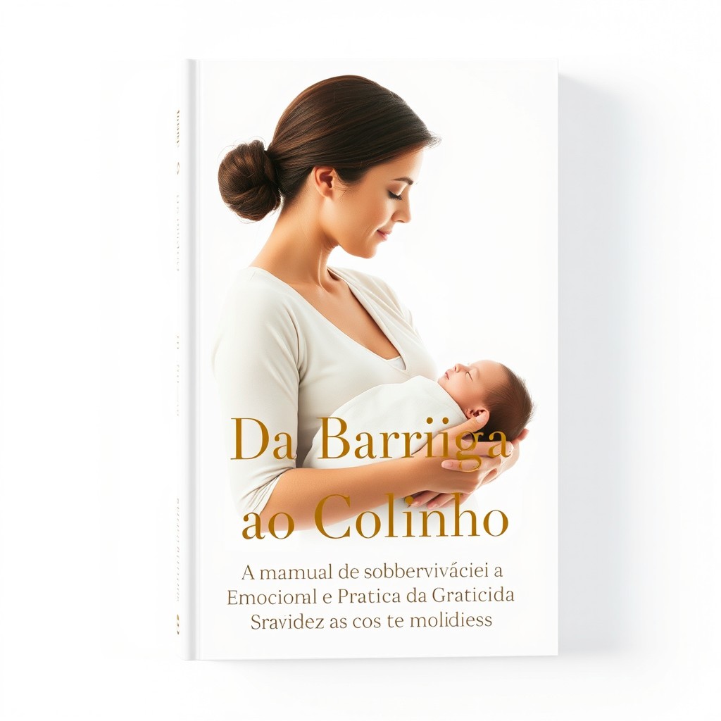 A vertical e-book cover featuring a realistic and minimalist photograph of a young mother in profile, gently holding her sleeping baby in her arms