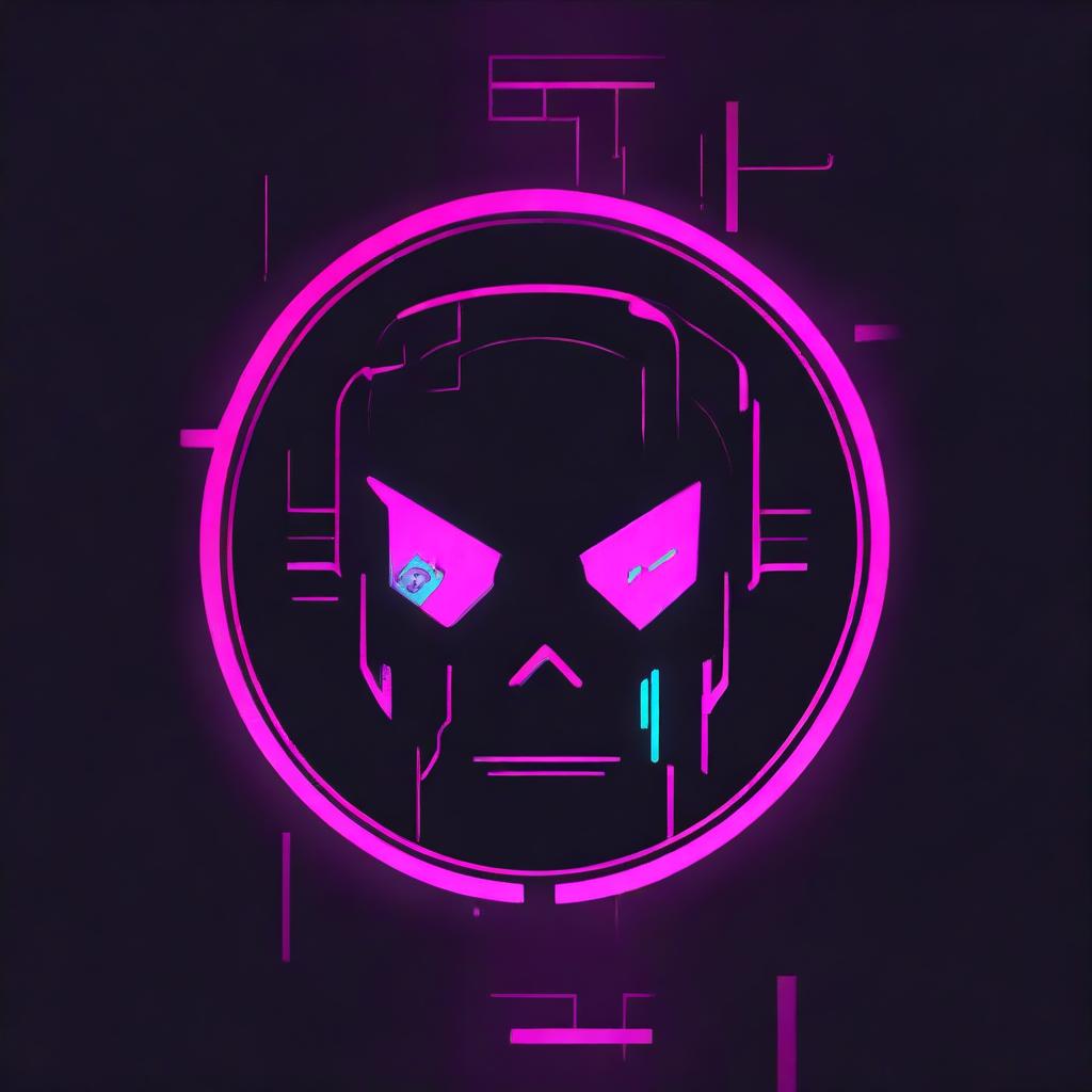 Adjust the cyberpunk logo to be more minimalist. Incorporate vibrant neon colors against a dark background.