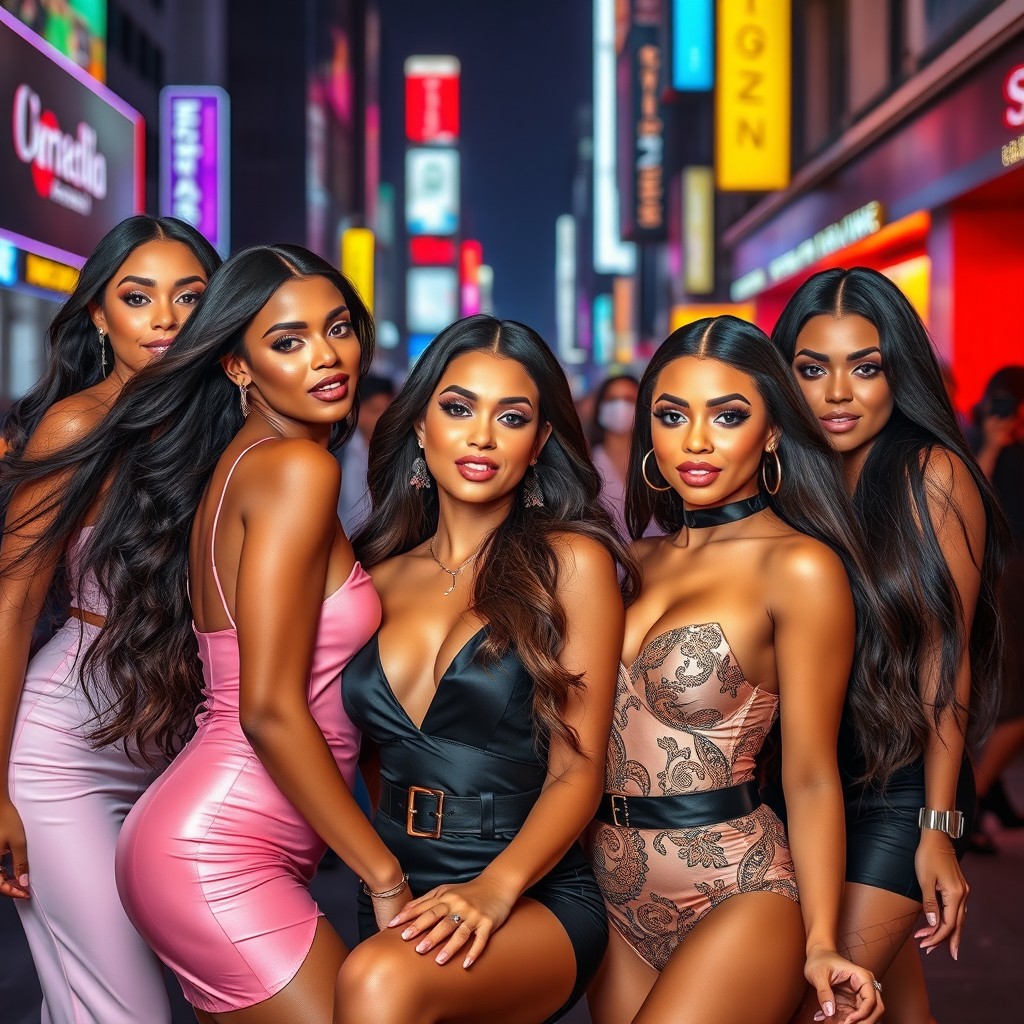 A glamorous scene featuring beautiful women in stunning outfits, showcasing confidence and charisma