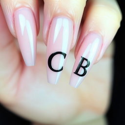 A beautifully designed gel nail featuring the initials 'CCB' creatively incorporated into the nail art