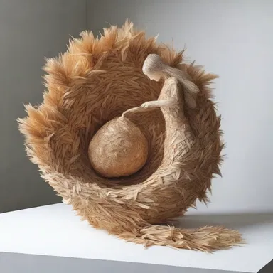 The artist created an intricate sculpture out of cornhusks as a representation of nature.