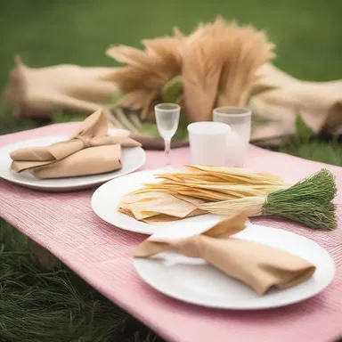 During their romantic picnic, they used cornhusks as natural decorations for the table.