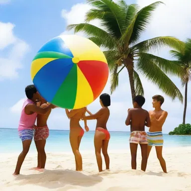 In the movie, a group of friends played beach ball on the sandy shores of the tropical island.