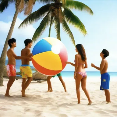 In the movie, a group of friends played beach ball on the sandy shores of the tropical island.