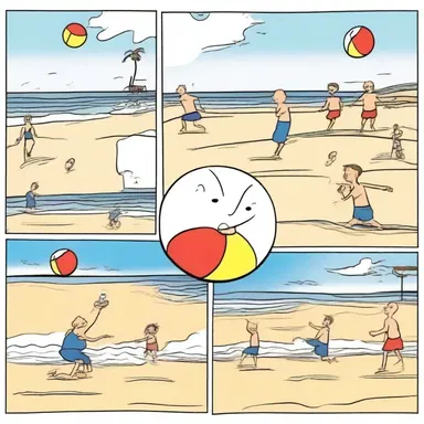 The comic strip showed a funny scenario of a beach ball bouncing uncontrollably across the beach.