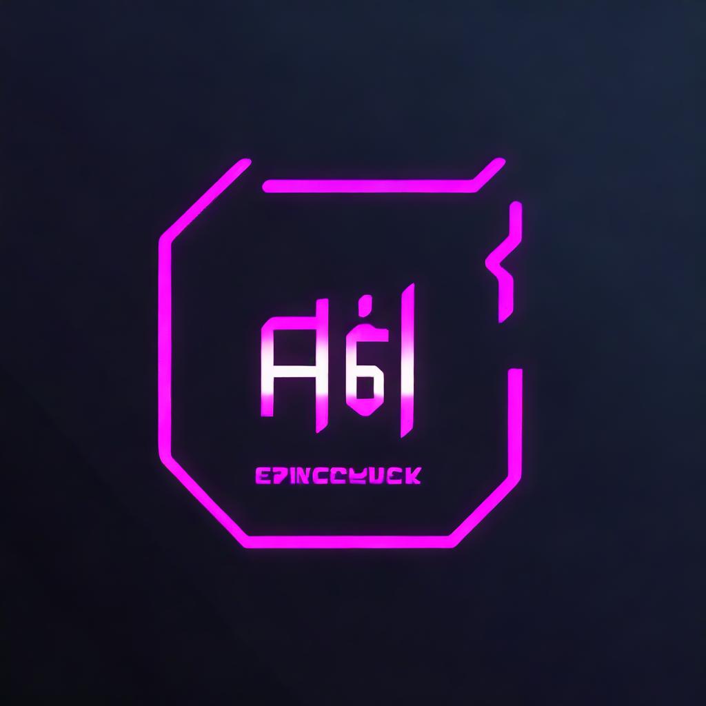 Modify the existing cyberpunk logo by making it more minimalist. Include creative text elements in vibrant neon colors against a dark background.